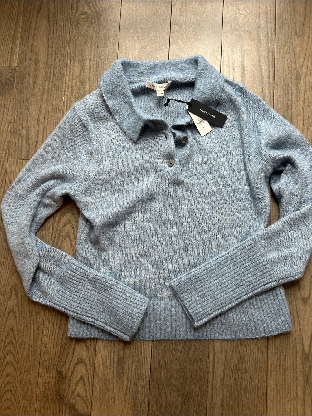 Banana Republic Pale Blue Polo-Collar Cashmere-Blend Sweater